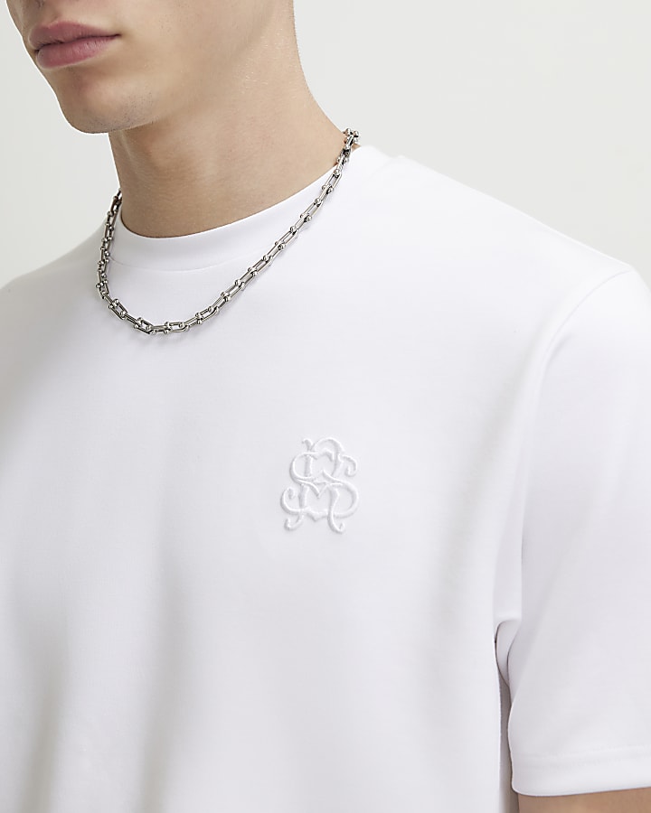 White Slim Fit Embroidered RI T-Shirt