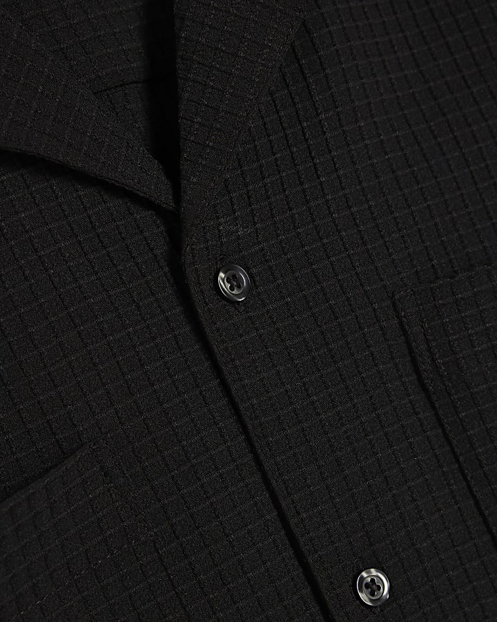 Black Regular Fit Waffle Textured Shirt