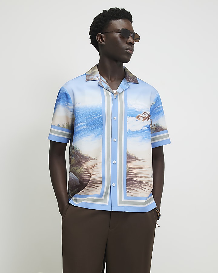 Blue Regular Fit All Over Boat Print Shirt