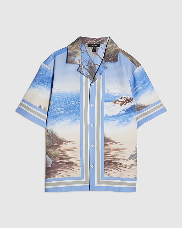 Blue Regular Fit All Over Boat Print Shirt