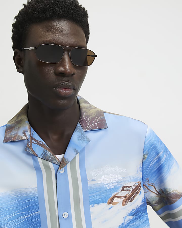 Blue Regular Fit All Over Boat Print Shirt