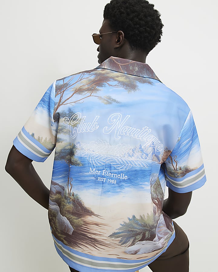 Blue Regular Fit All Over Boat Print Shirt
