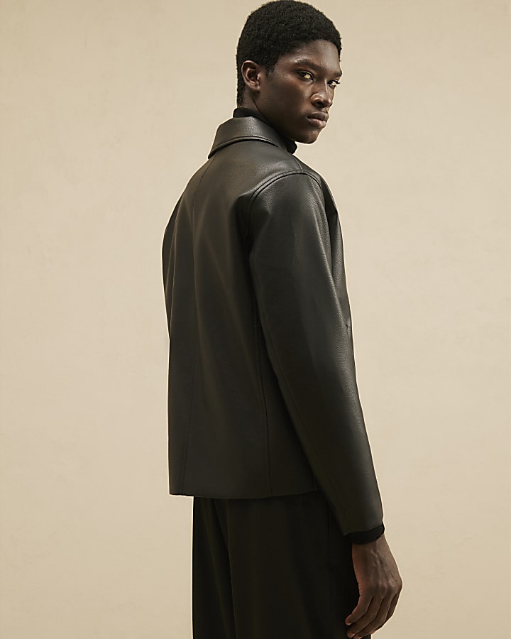 Black Faux Leather Harrington Zip Jacket