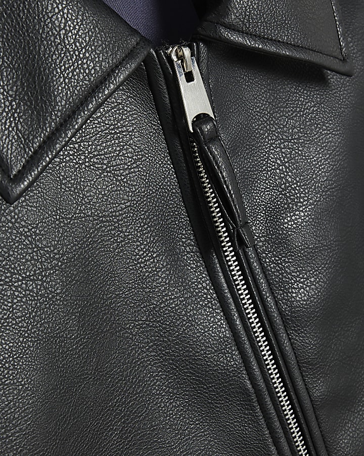 Black Faux Leather Harrington Zip Jacket