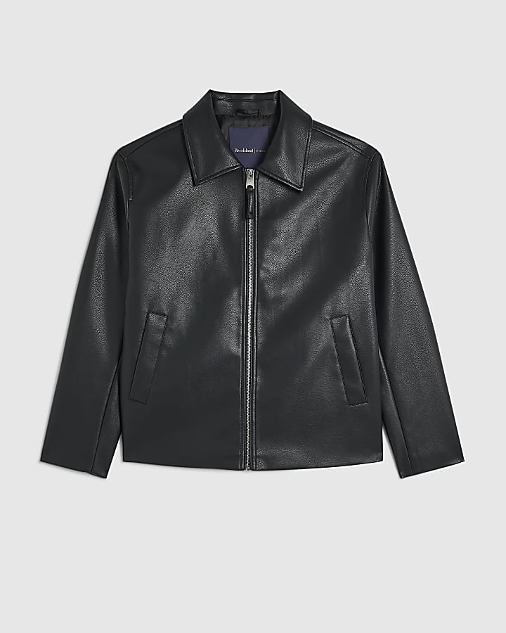 Black Faux Leather Harrington Zip Jacket