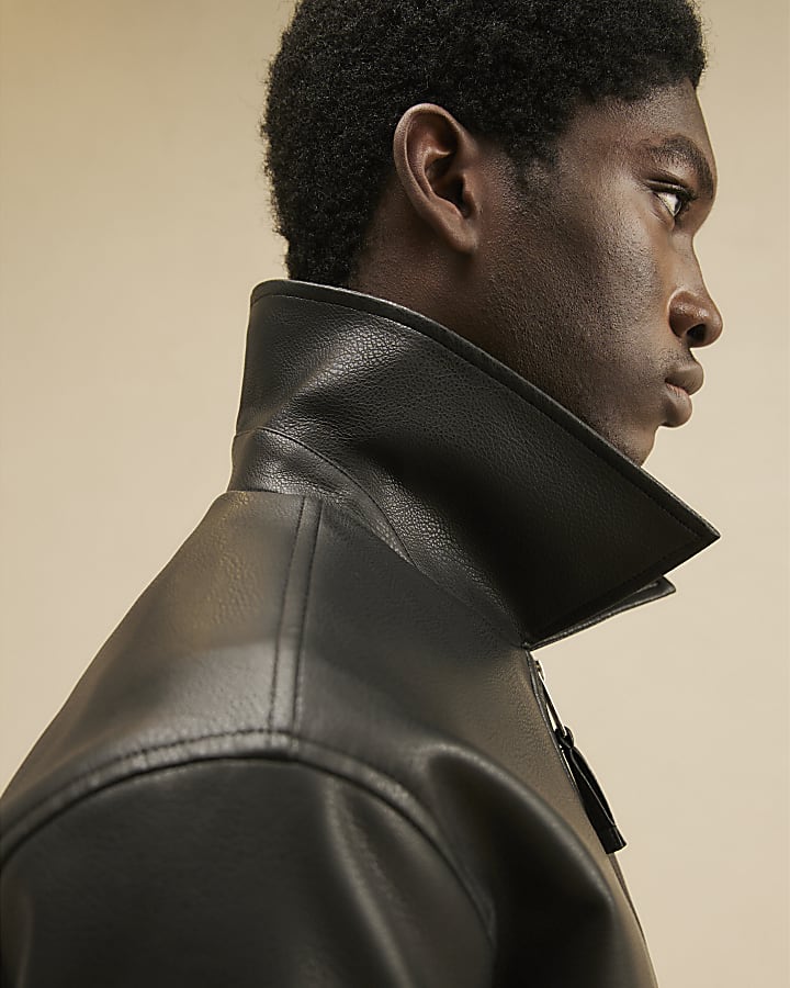 Black Faux Leather Harrington Zip Jacket