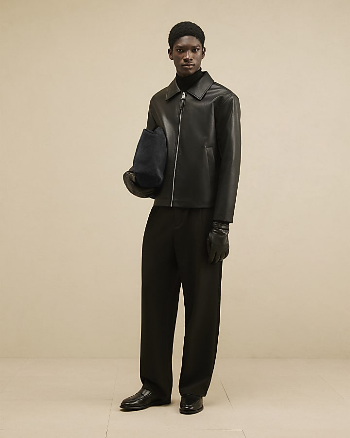 Black Faux Leather Harrington Zip Jacket