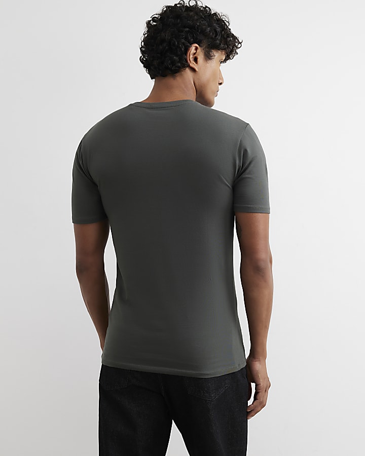 Khaki Muscle Fit Cotton Stretch T-Shirt