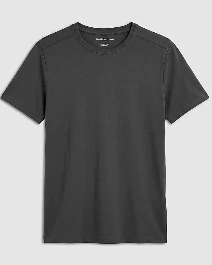 Khaki Muscle Fit Cotton Stretch T-Shirt