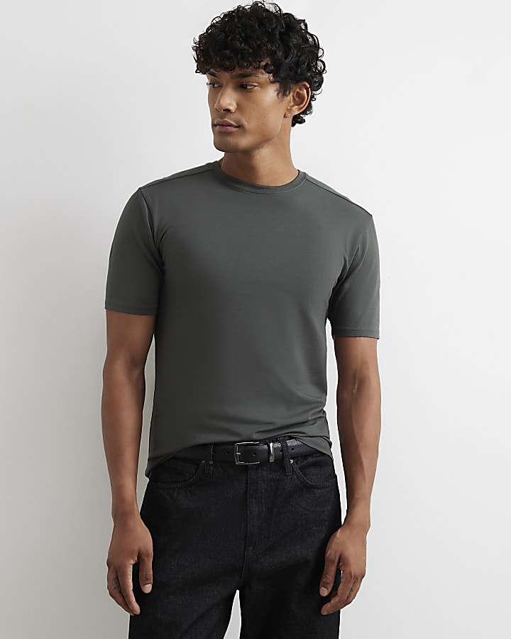 Khaki Muscle Fit Cotton Stretch T-Shirt