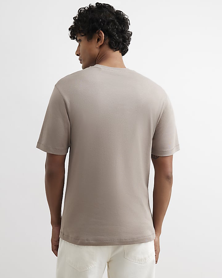Beige Slim Fit Cotton T-Shirt