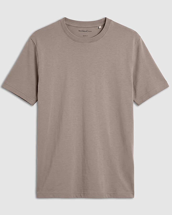 Beige Slim Fit Cotton T-Shirt