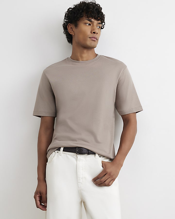 Beige Slim Fit Cotton T-Shirt