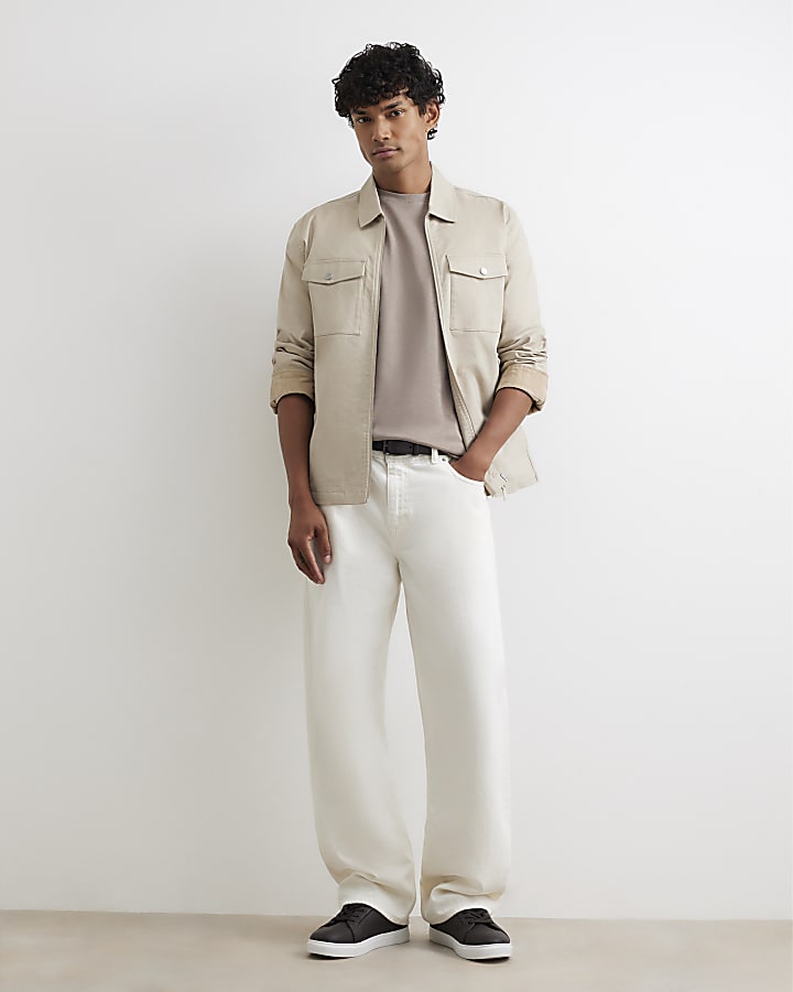 Beige Slim Fit Cotton T-Shirt