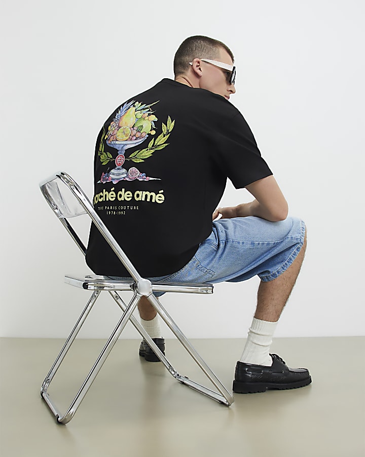 Black Oversized Fit Fruit Marche T-Shirt