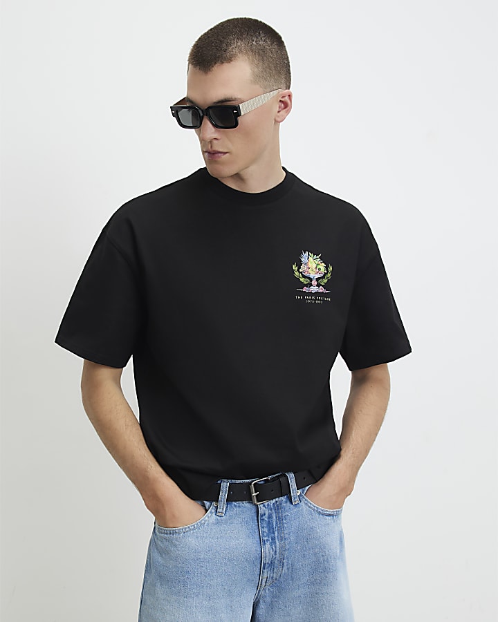 Black Oversized Fit Fruit Marche T-Shirt