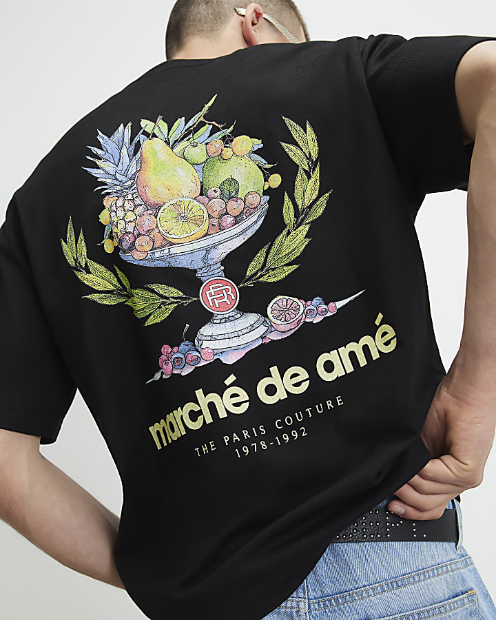 Black Oversized Fit Fruit Marche T-Shirt