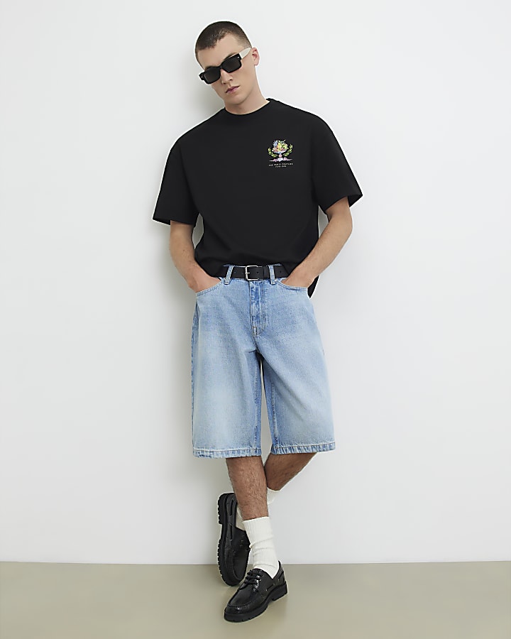 Black Oversized Fit Fruit Marche T-Shirt