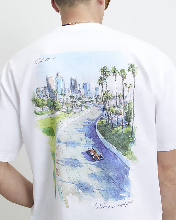 White Oversized Fit F1 Racecar T-Shirt