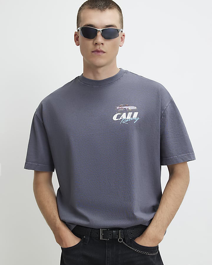 Grey Oversized Fit Cali Car T-Shirt