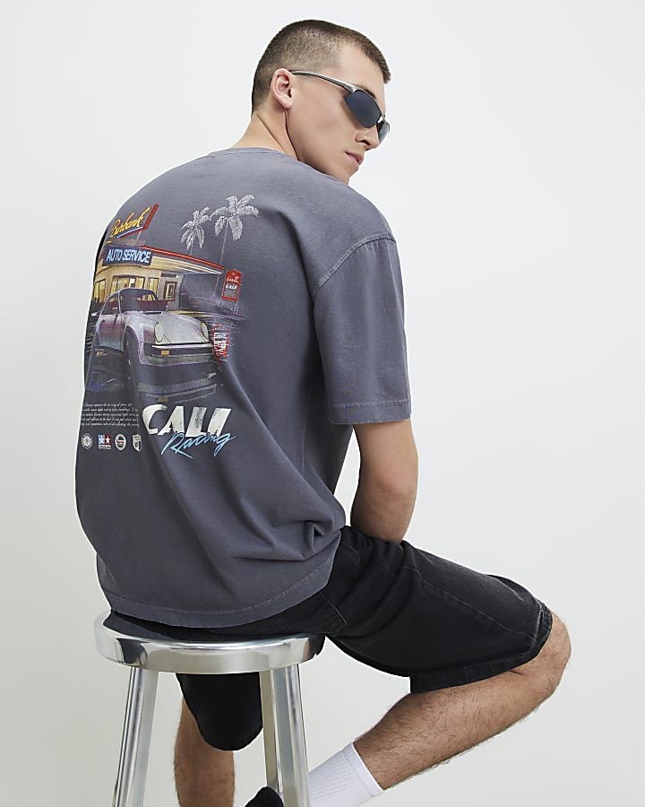 Grey Oversized Fit Cali Car T-Shirt