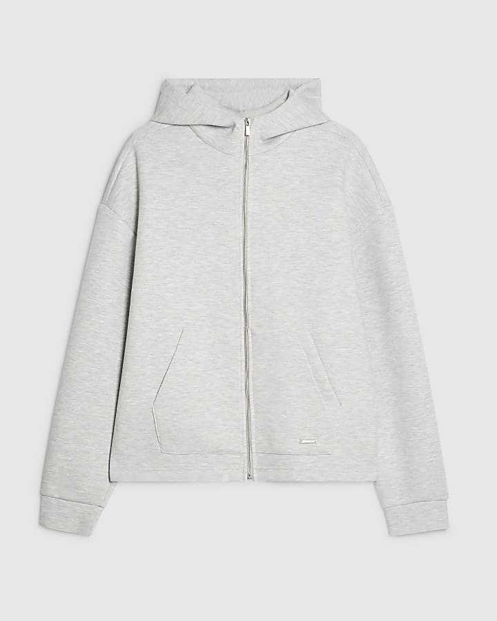 Grey Premium Cotton Zip Through Hoodie