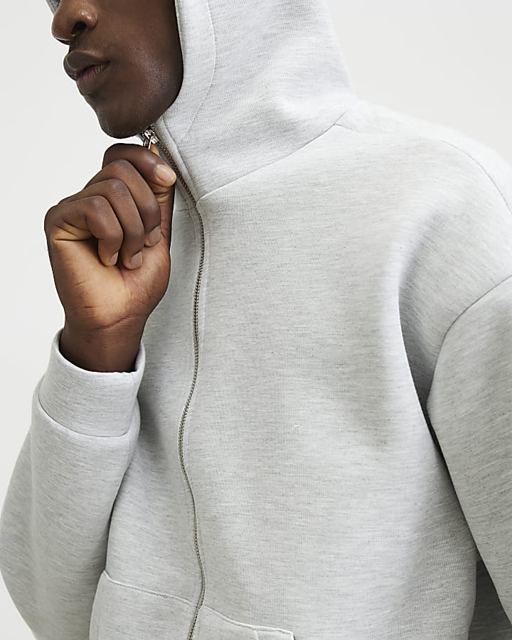 Grey Premium Cotton Zip Through Hoodie