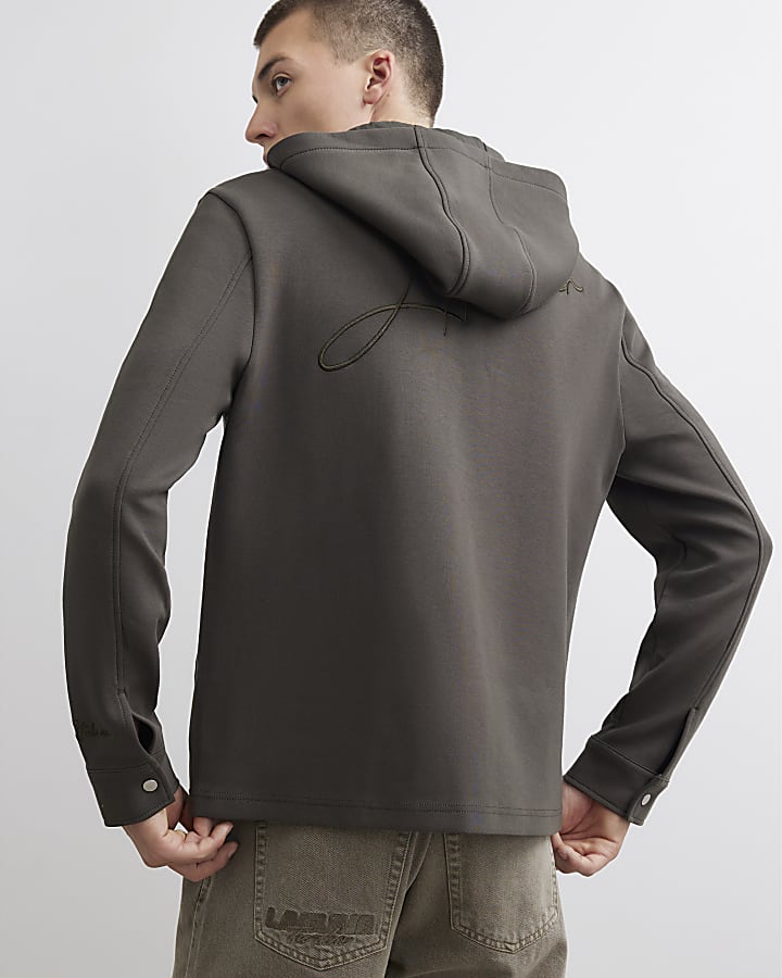 Khaki Premium Slim Fit Hooded Overshirt