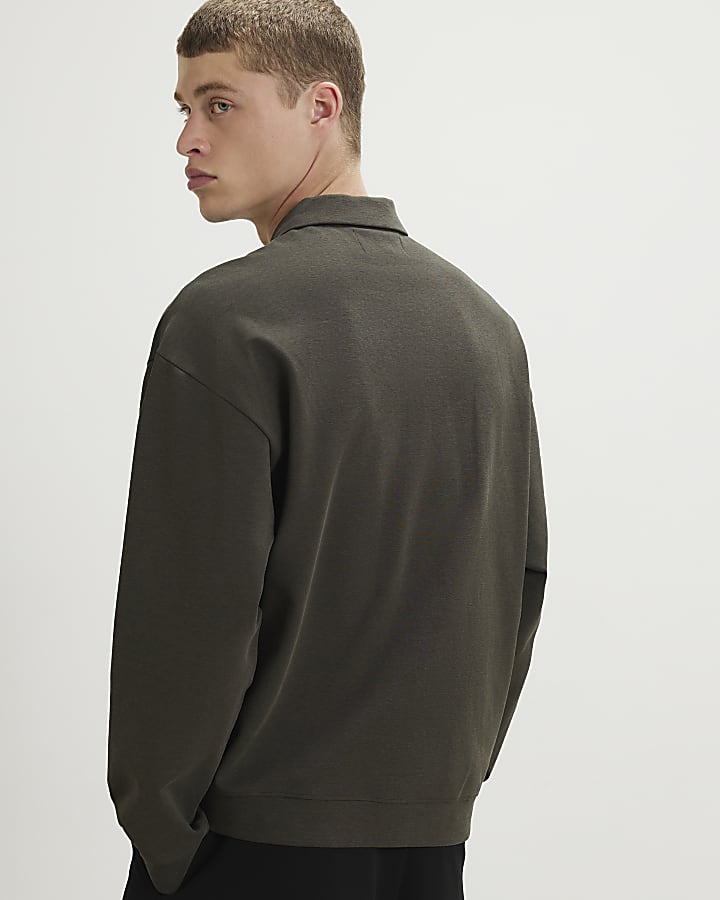 Khaki Oversized Fit Buttoned Polo Shirt