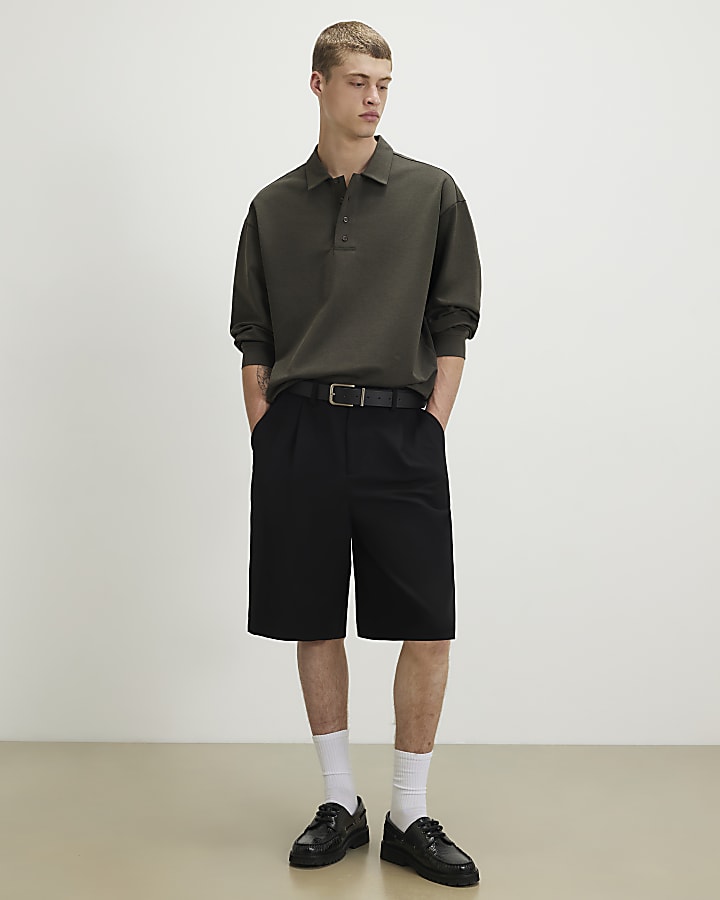 Khaki Oversized Fit Buttoned Polo Shirt
