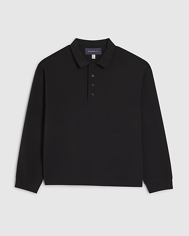 Navy Oversized Fit Quarter Button Polo Shirt