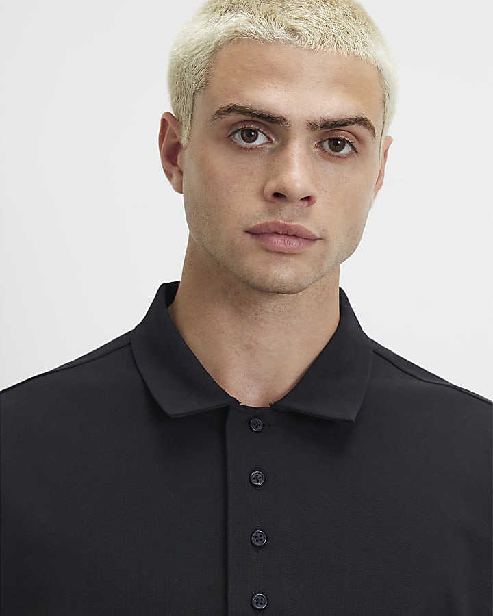 Navy Oversized Fit Quarter Button Polo Shirt