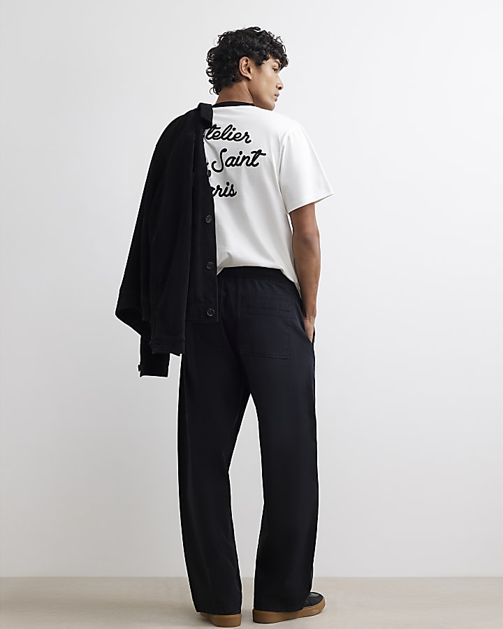 Black Cotton Blend Barrel Leg Trousers