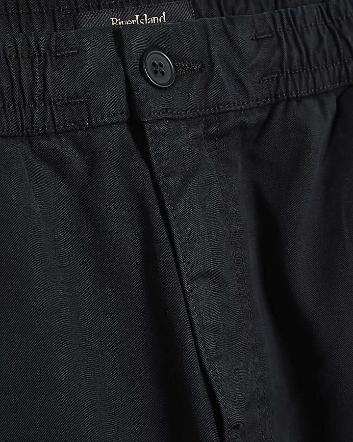 Black Cotton Blend Barrel Leg Trousers