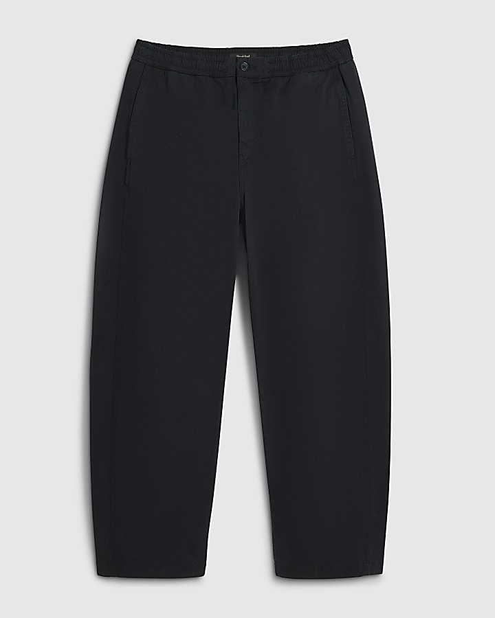 Black Cotton Blend Barrel Leg Trousers