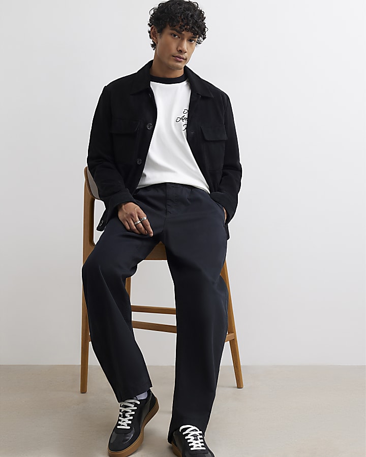 Black Cotton Blend Barrel Leg Trousers