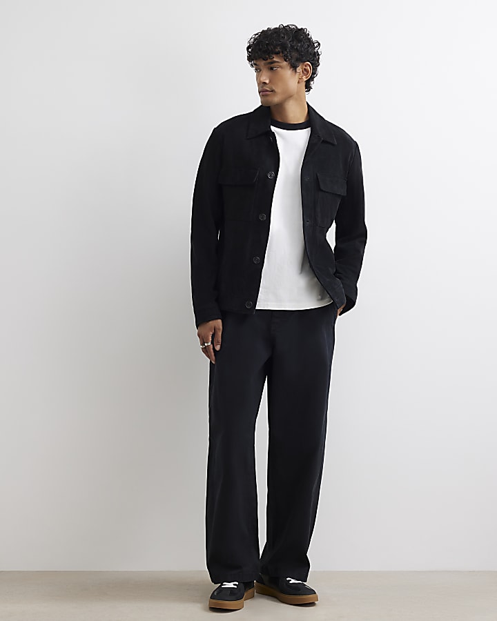 Black Cotton Blend Barrel Leg Trousers