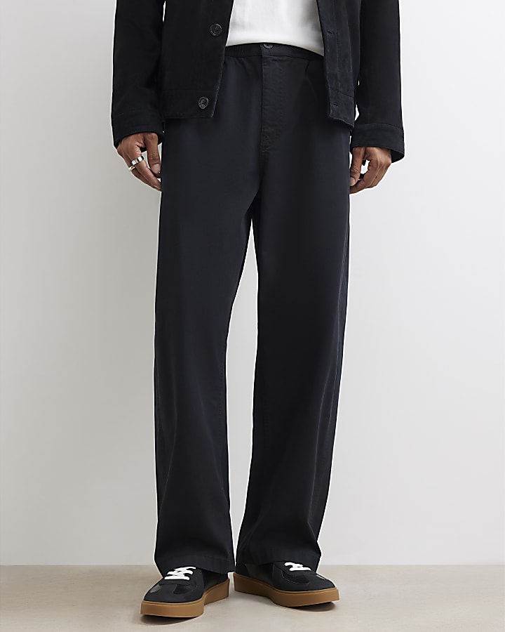 Black Cotton Blend Barrel Leg Trousers