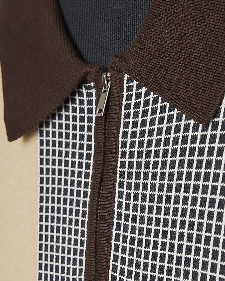 Navy Slim Fit Spliced Knit Polo Shirt