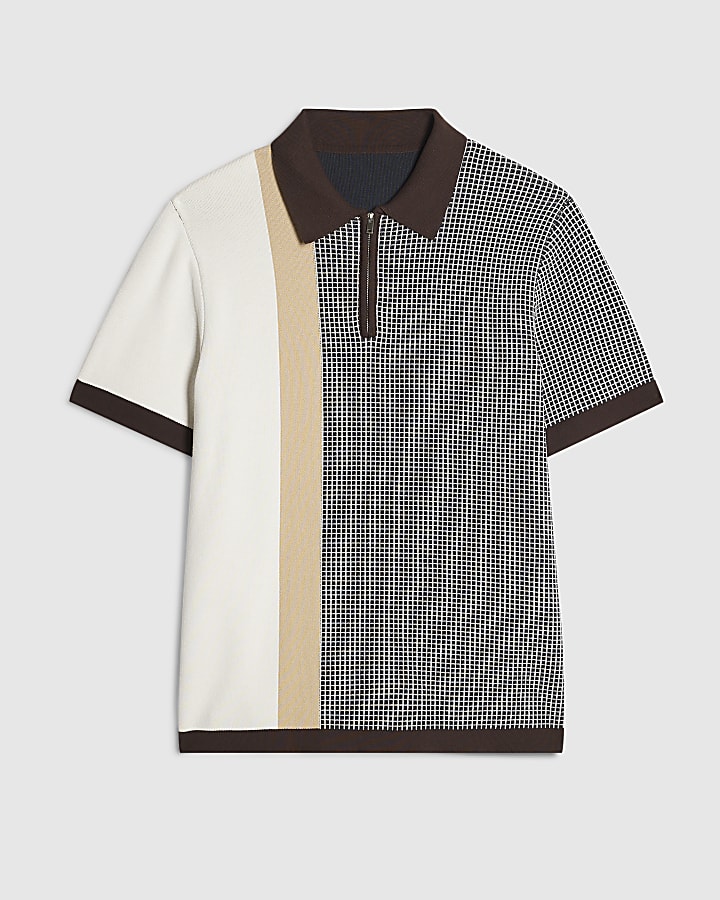 Navy Slim Fit Spliced Knit Polo Shirt
