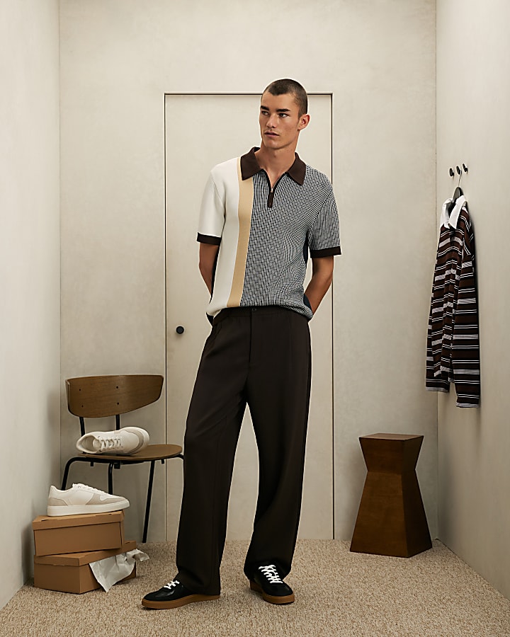 Navy Slim Fit Spliced Knit Polo Shirt
