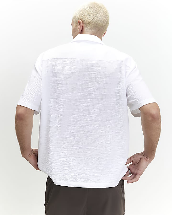 White Regular Fit Cotton Blend Revere Shirt