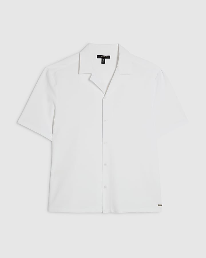 White Regular Fit Cotton Blend Revere Shirt