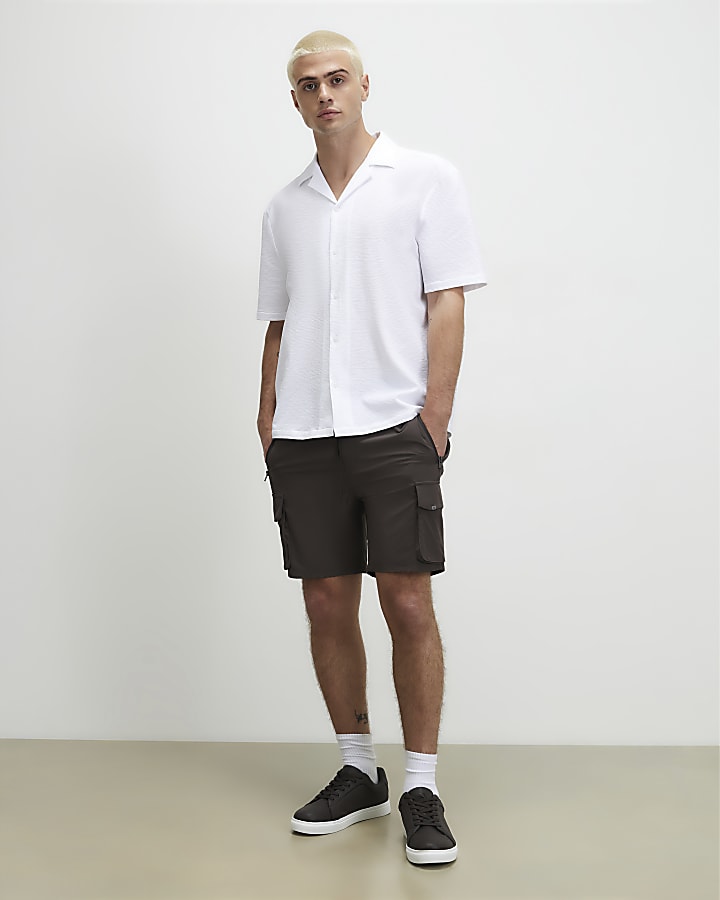 White Regular Fit Cotton Blend Revere Shirt