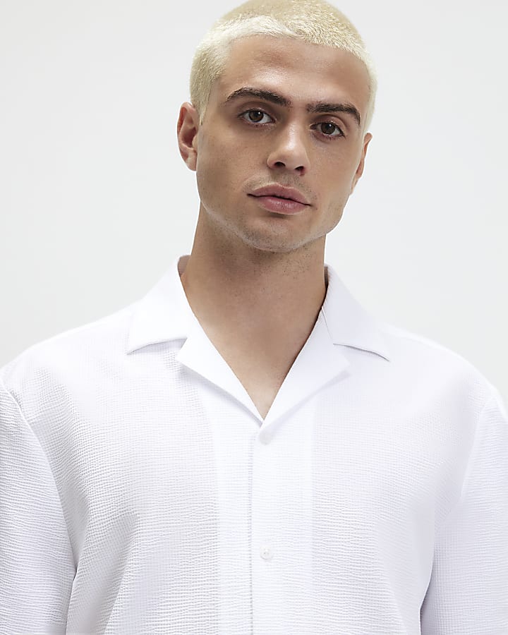 White Regular Fit Cotton Blend Revere Shirt