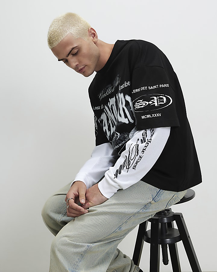Black Oversized Fit Cotton Cherub T-Shirt
