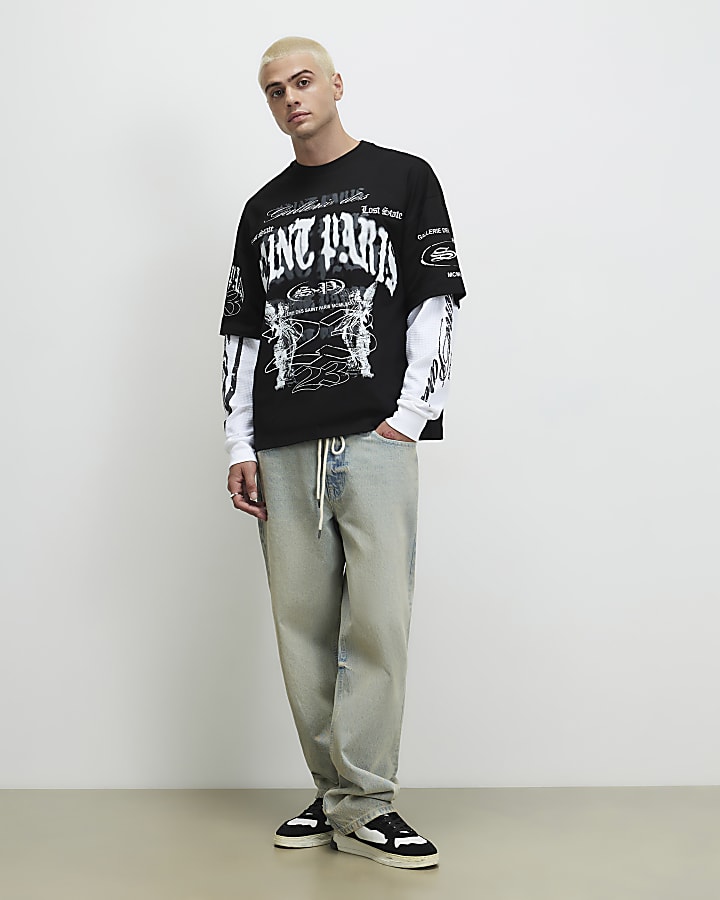 Black Oversized Fit Cotton Cherub T-Shirt