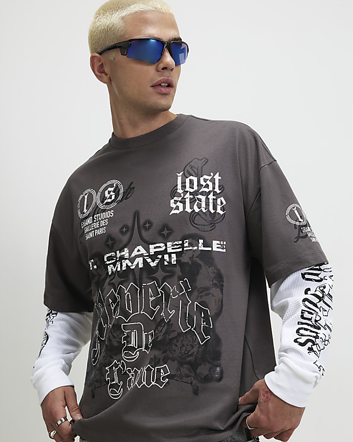 Grey Oversized Fit Cotton Cherub T-Shirt