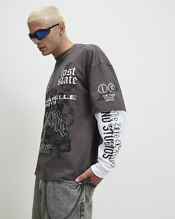 Grey Oversized Fit Cotton Cherub T-Shirt
