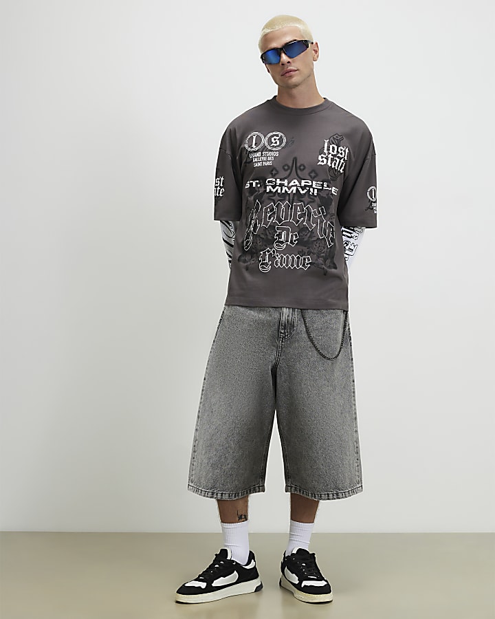Grey Oversized Fit Cotton Cherub T-Shirt